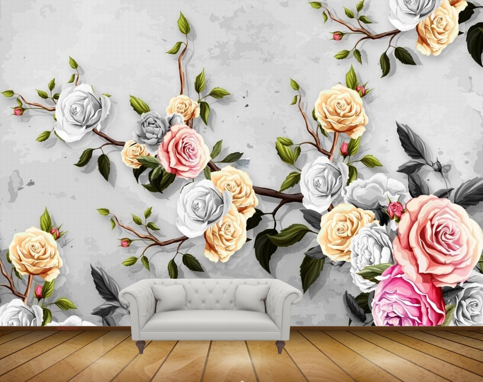 Avikalp MWZ0751 White Pink Rose Flowers Leaves 3D HD Wallpaper