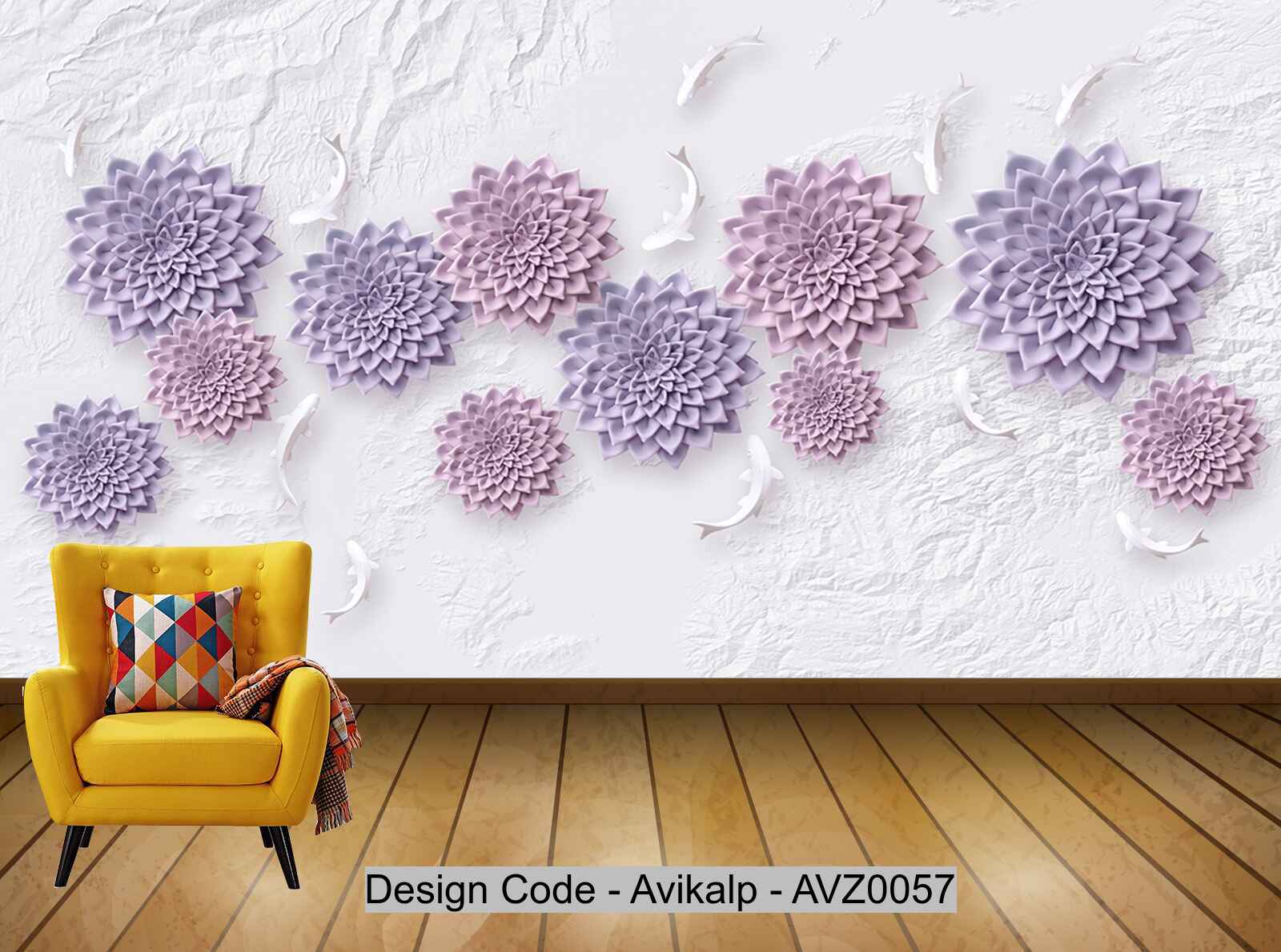 Avikalp Exclusive AVZ0057 Modern Minimalist Embossed Three Dimensional Flower Background Wall HD 3D Wallpaper