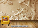 Avikalp Exclusive AVZ0166 Embossed Three Dimensional Peony Rich Tree Background Wall Decoration HD 3D Wallpaper