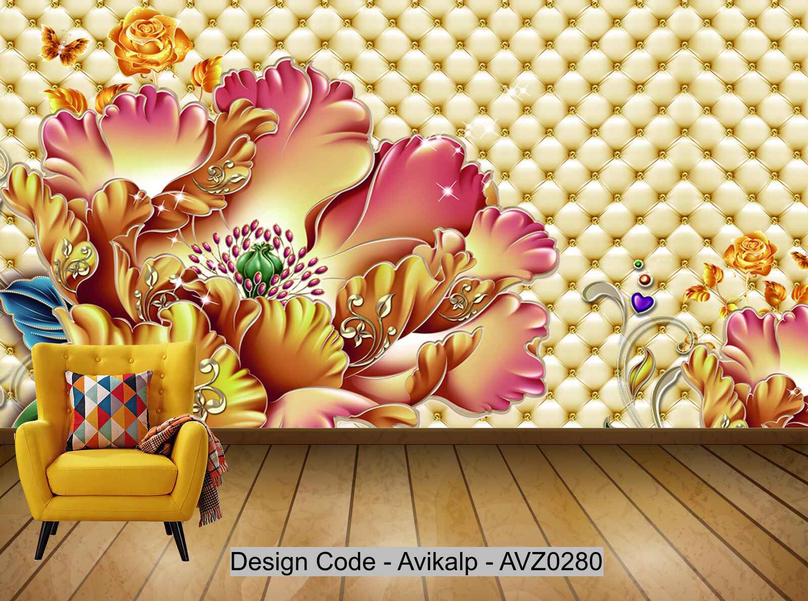 Avikalp Exclusive AVZ0280 European Modern Jewelry Flower Tv Background Wall HD 3D Wallpaper