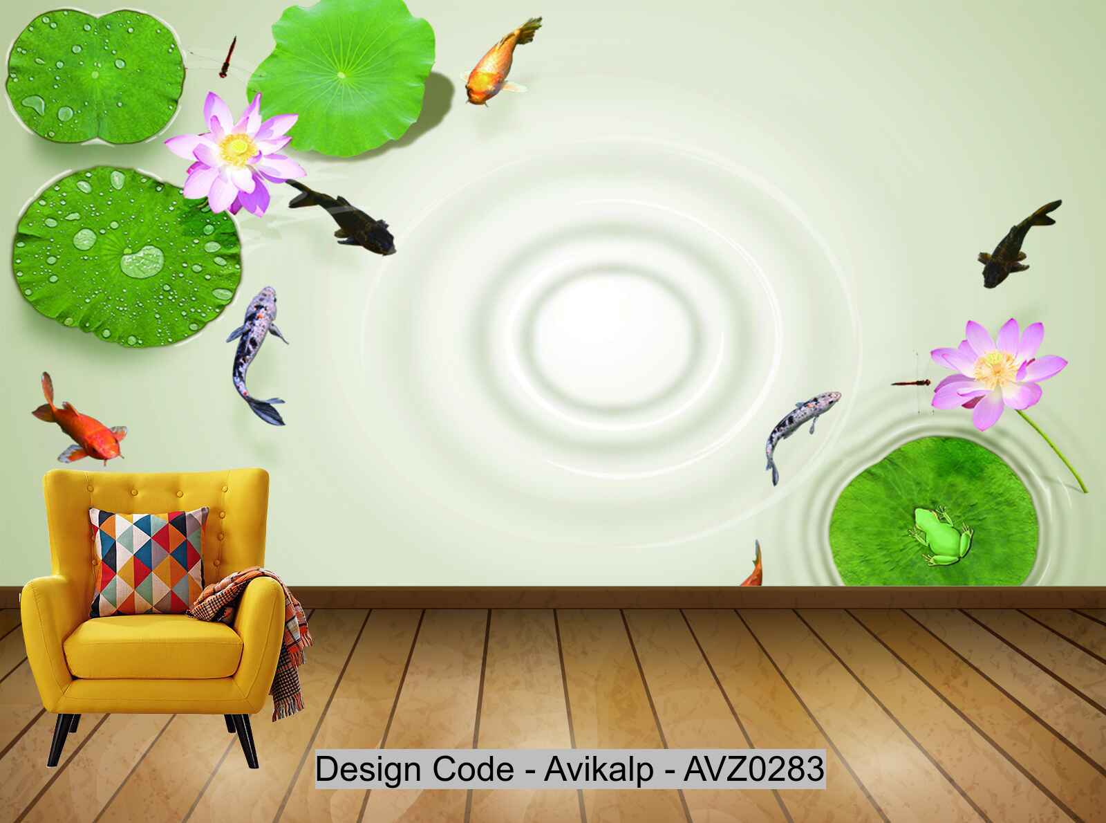 Avikalp Exclusive AVZ0283 Modern Minimalist Fish Opera Lotus Leaf Living Room Tv Background Wall HD 3D Wallpaper