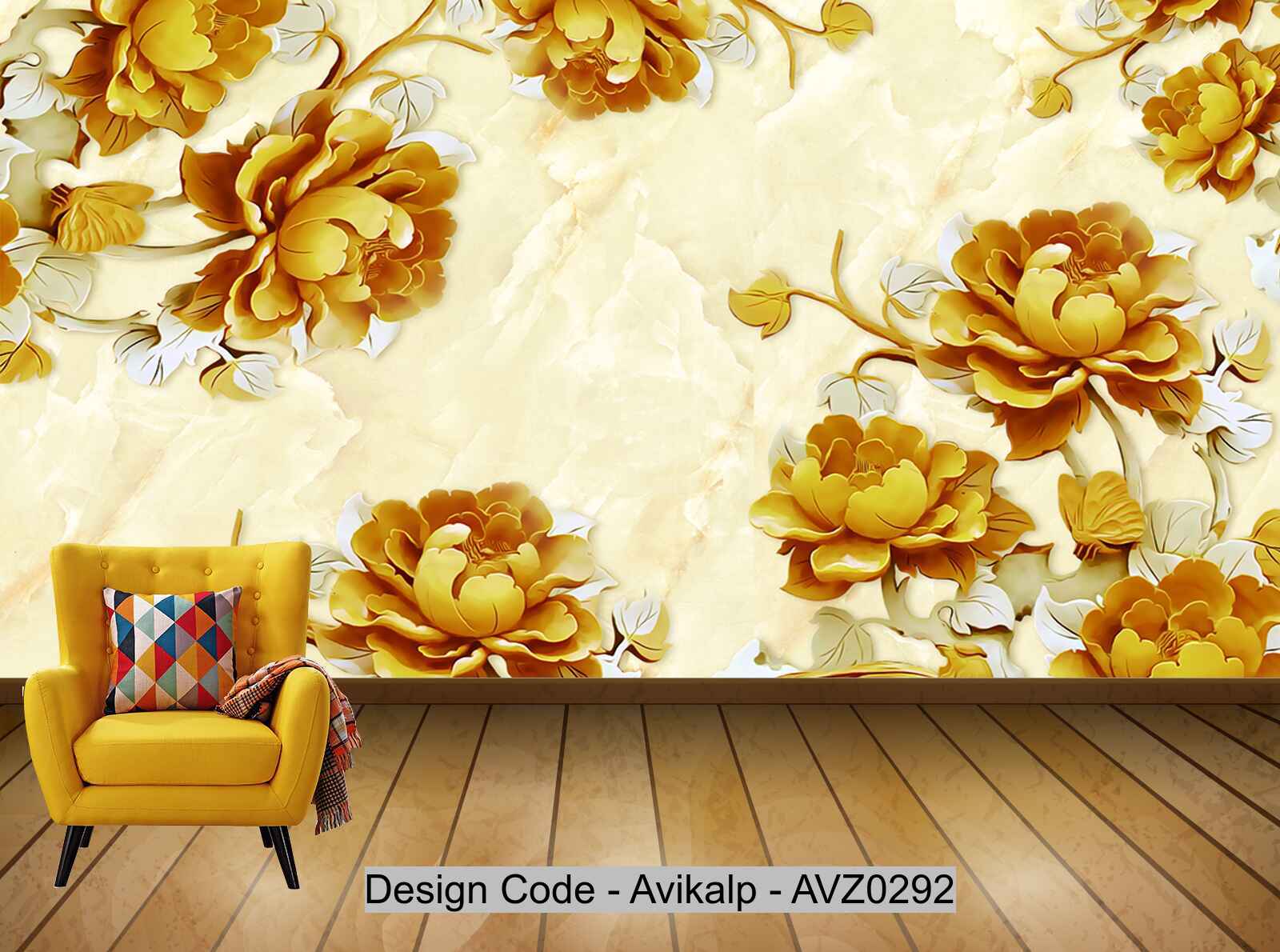 Avikalp Exclusive AVZ0292 3D Stereo Peony Marble Tv Background Wall HD 3D Wallpaper