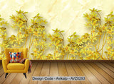 Avikalp Exclusive AVZ0293 Golden Financial Rich 3D Gold Gold Leaf Floral Tv Background Wall HD 3D Wallpaper