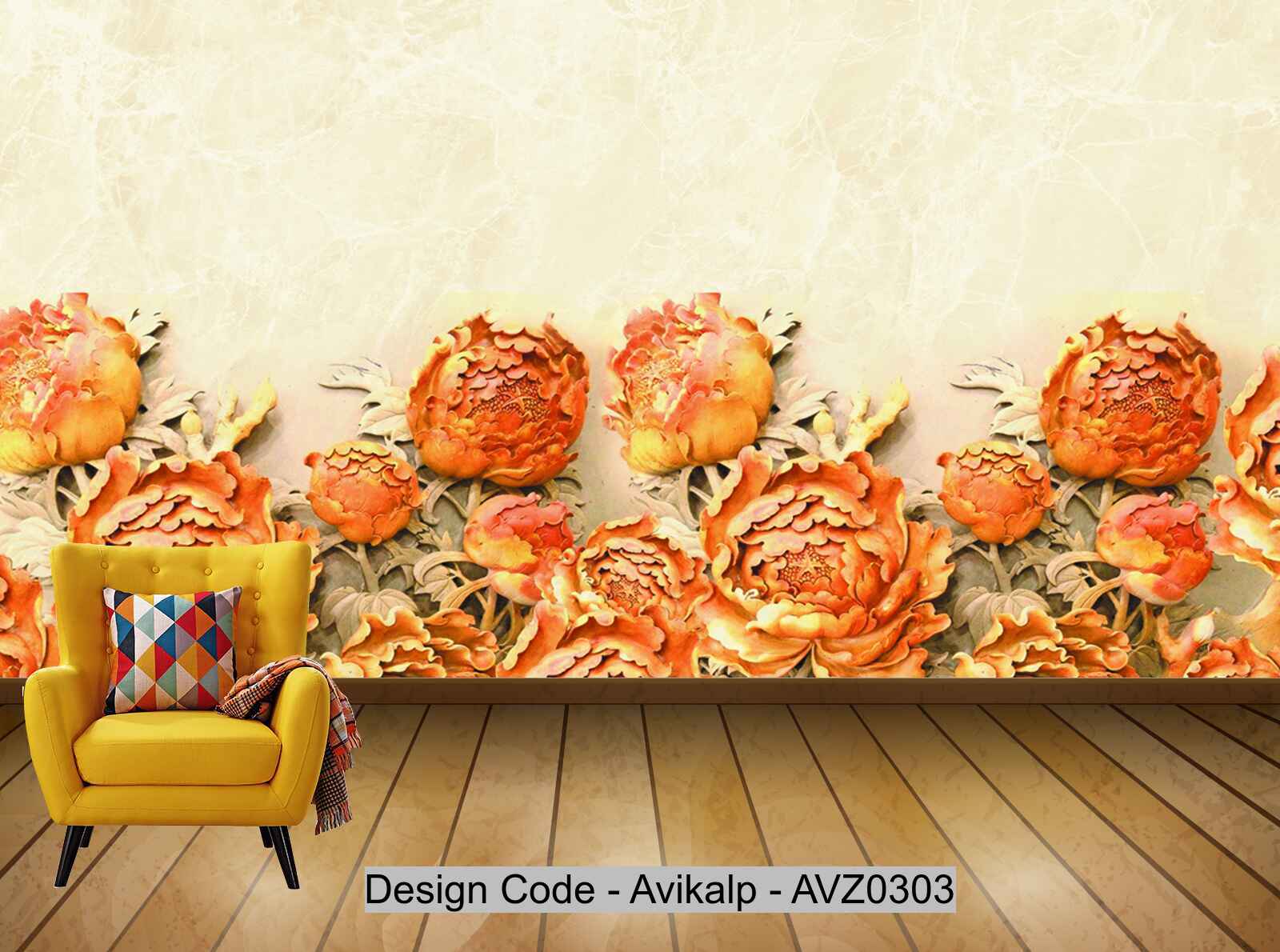 Avikalp Exclusive AVZ0303 3D Embossed Flowers Marble Wall Background HD 3D Wallpaper