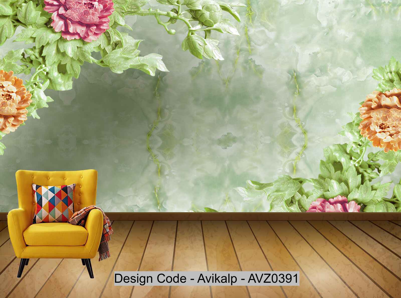 Avikalp Exclusive AVZ0391 3D Jade Carving Peony Blessing Word Wall HD 3D Wallpaper