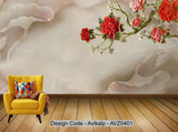 Avikalp Exclusive AVZ0401 3D Peony Flower Branch Jade Carving Background Wall HD 3D Wallpaper