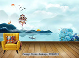 Avikalp Exclusive AVZ0521 New Chinese Creative Hand Painted Landscape Tv Background Wall HD 3D Wallpaper