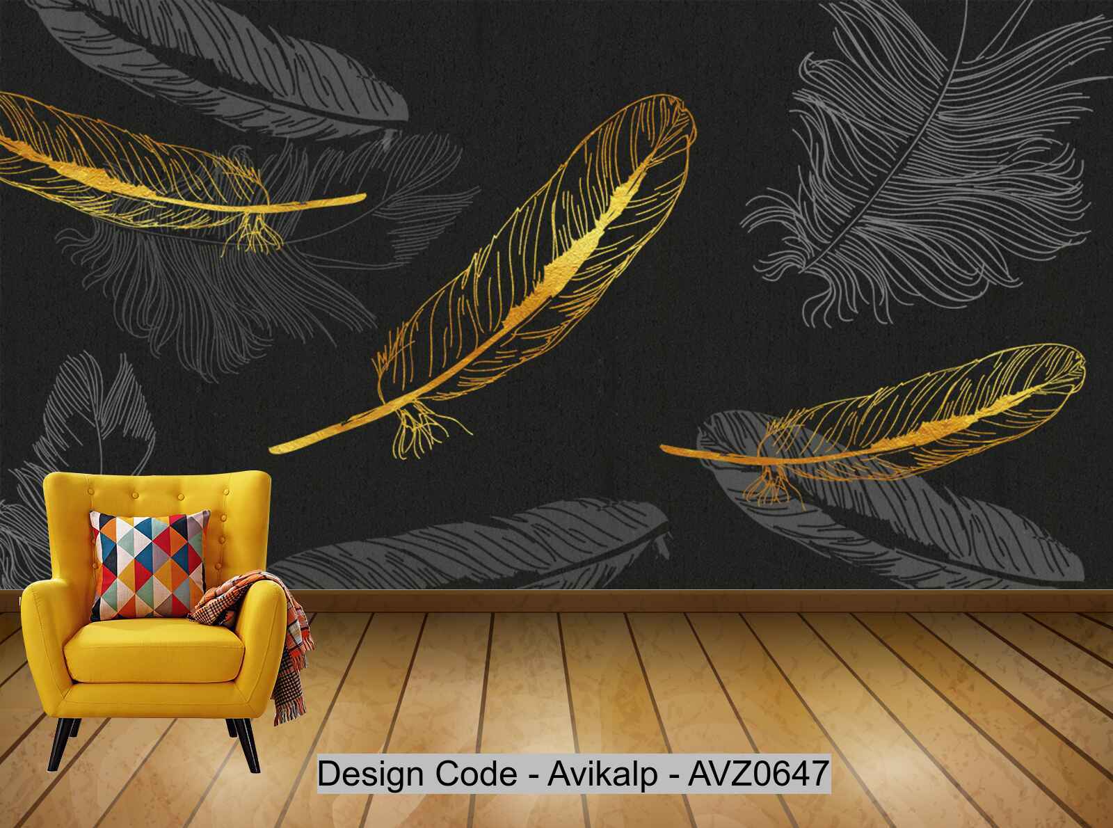 Avikalp Exclusive AVZ0647 Modern Minimalist Golden Textured Feather Tv Background Wall HD 3D Wallpaper