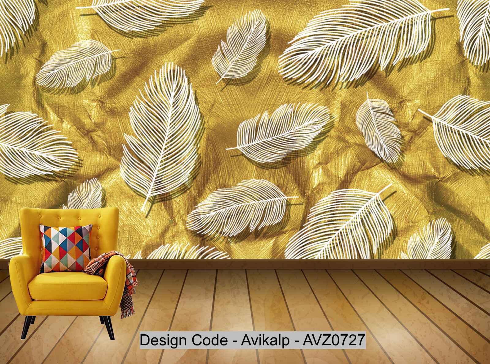 Avikalp Exclusive AVZ0727 Modern Minimalist Golden Feather Tv Background Wall HD 3D Wallpaper