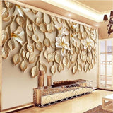 Avikalp Exclusive AWZ0046 Golden Leaves Resin Embossed Effect HD 3D Wallpaper