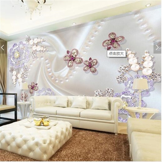 Avikalp Exclusive AWZ0120 3d Wallpaper Wall Murals Wall Stickers Pearl Diamond Mosaic Flower HD 3D Wallpaper