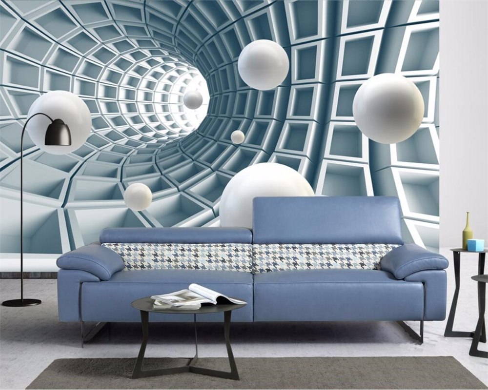 Avikalp Exclusive AWZ0139 3d Wallpaper Blue Tunnel White Sphere Balls HD 3D Wallpaper