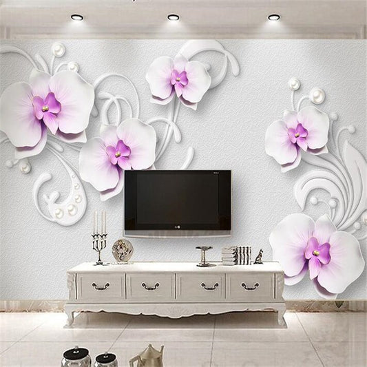 Avikalp Exclusive AWZ0140 3d White Pink Flower Retro Style HD 3D Wallpaper