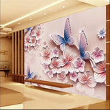 Avikalp Exclusive AWZ0151 3d Relief Murals Tv Backdrop Romantic Butterfly Orchid Flowers HD 3D Wallpaper