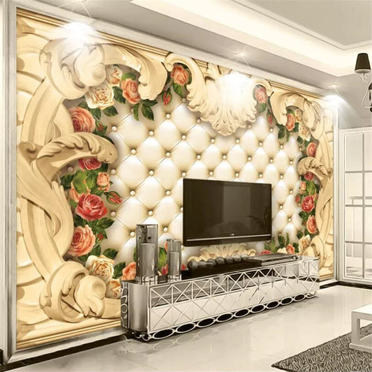 Avikalp Exclusive AWZ0174 3d Wallpaper Mural Continental Border Luxury Soft Bags Rose Background Wall Fresco HD 3D Wallpaper