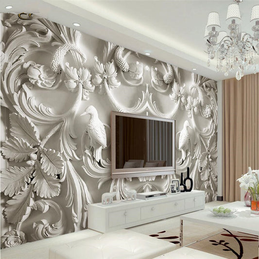 Avikalp Exclusive AWZ0201 3d Wallpaper Large Mural Wall Classic White European Relief 3d Tv HD 3D Wallpaper