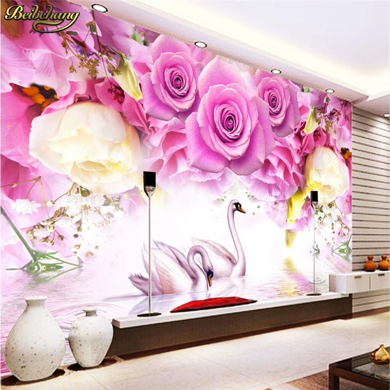 Avikalp Exclusive AWZ0242 3D Wallpaper Mural Wall Sticker Purple Rose Swan Fashion TV HD 3D Wallpaper