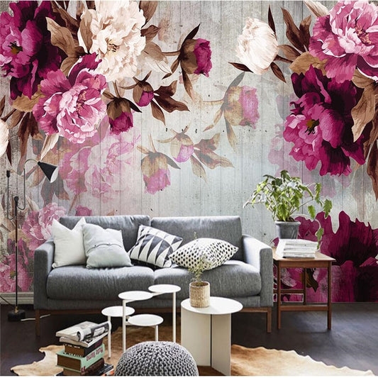 Avikalp Exclusive AWZ0247 3D Wallpaper Wall Sticker Handmade Peony Flower Wooden Background HD 3D Wallpaper