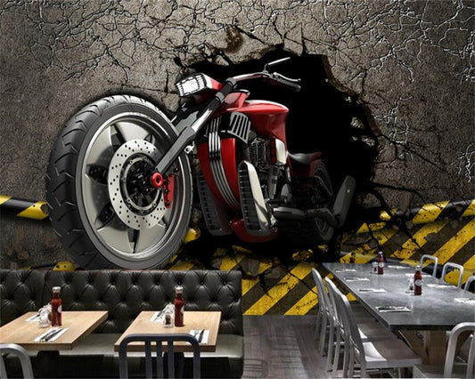 Avikalp Exclusive AWZ0258 3D wallpaper broken wall motorcycle European style retro wallpaper background wall murals HD 3D Wallpaper