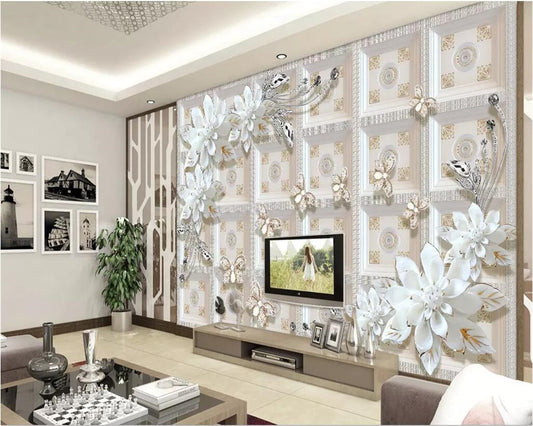 Avikalp Exclusive AWZ0296 3d Wallpaper 3d Stereo Mural Jewelry Flower Modern Minimalist European Background HD 3D Wallpaper