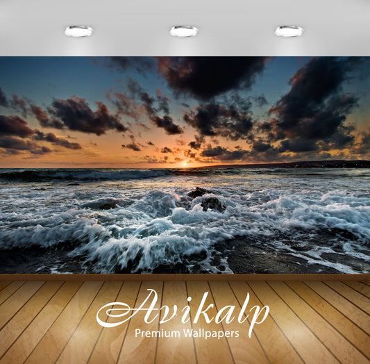 Avikalp Exclusive Awi1448 Beautiful Waves In Sunset Full HD Wallpapers for Living room, Hall, Kids R