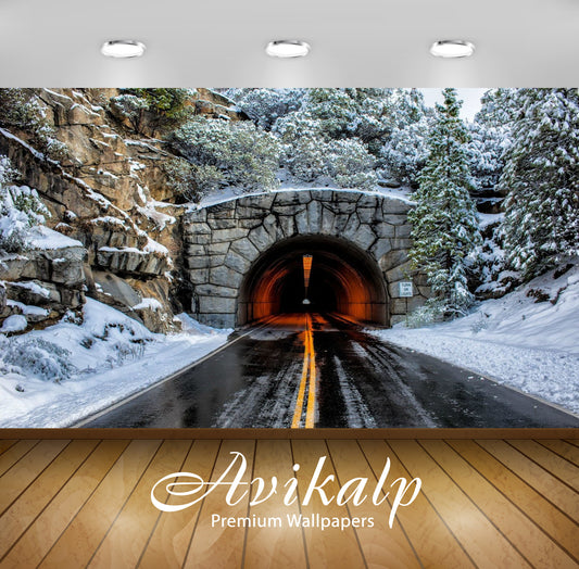 Avikalp Exclusive Awi1476 Tunnel In Snowy Mountain Full HD Wallpapers for Living room, Hall, Kids Ro