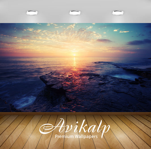 Avikalp Exclusive Awi1584 Sunrise Ocean Full HD Wallpapers for Living room, Hall, Kids Room, Kitchen