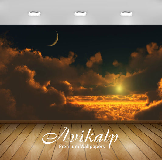 Avikalp Exclusive Awi1618 Beautiful Clouds Moon Sunset Full HD Wallpapers for Living room, Hall, Kid