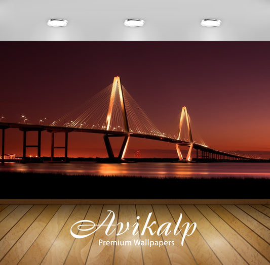 Avikalp Exclusive Awi1637 Ravenel Bridge At Night Full HD Wallpapers for Living room, Hall, Kids Roo