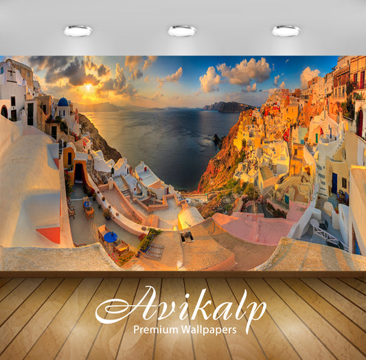 Avikalp Exclusive Awi1757 Santorini Panoramic Nature Full HD Wallpapers for Living room, Hall, Kids