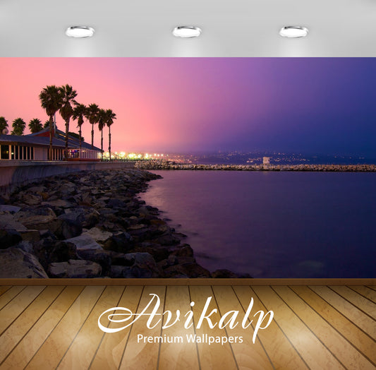 Avikalp Exclusive Awi1847 Beach Night View Full HD Wallpapers for Living room, Hall, Kids Room, Kitc