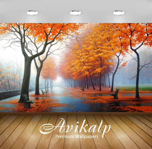 Avikalp Exclusive Awi1860 Park View In Autumn Full HD Wallpapers for Living room, Hall, Kids Room, K