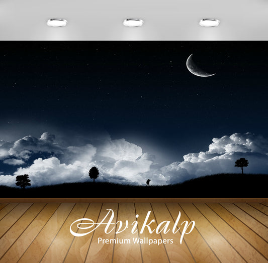 Avikalp Exclusive Awi1891 Beautiful Clouds Moon Full HD Wallpapers for Living room, Hall, Kids Room,