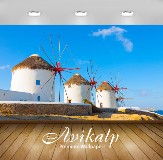 Avikalp Exclusive Awi1931 Greece Windmills In Cyclades Full HD Wallpapers for Living room, Hall, Kid