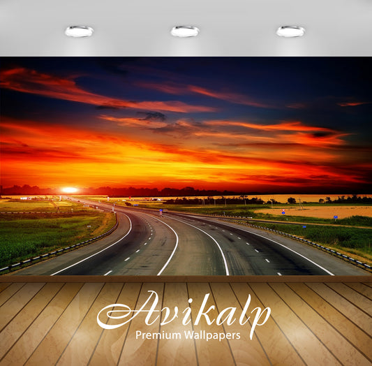 Avikalp Exclusive Awi2002 Sunset Time Beauty Of Roads Full HD Wallpapers for Living room, Hall, Kids