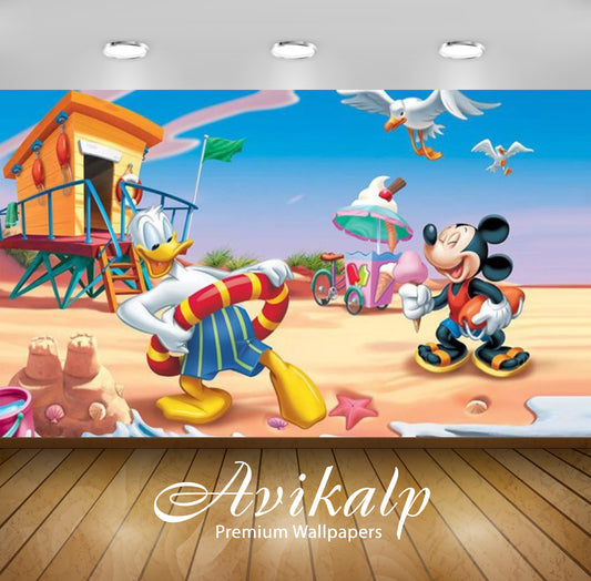 Avikalp Exclusive Awi2070 Donald Duck And Mickey Mouse Summer Vacation Beach  Full HD Wallpapers for