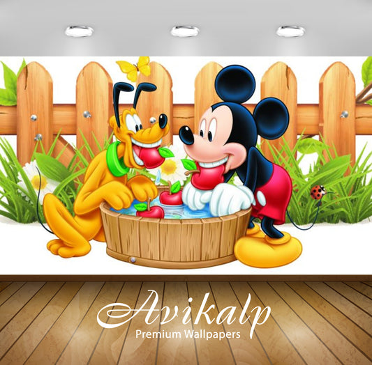 Avikalp Exclusive Awi2100 Mickey Mouse And Pluto Apple Red Wooden Fence  Full HD Wallpapers for Livi