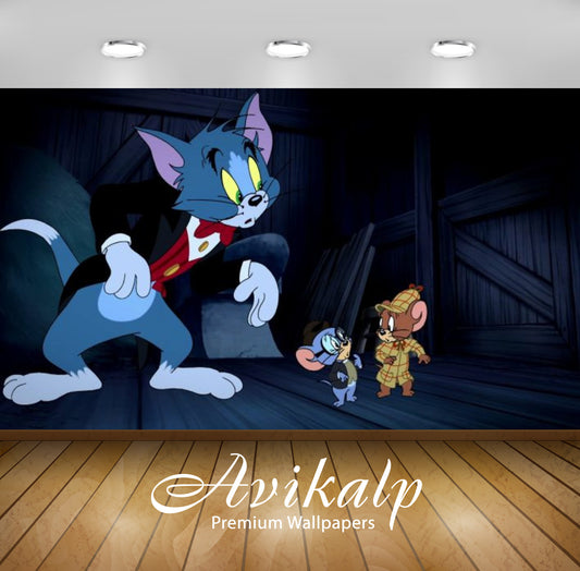 Avikalp Exclusive Awi2270 Tom And Jerry Meet Sherlock Holmes Full HD Wallpapers for Living room, Hal