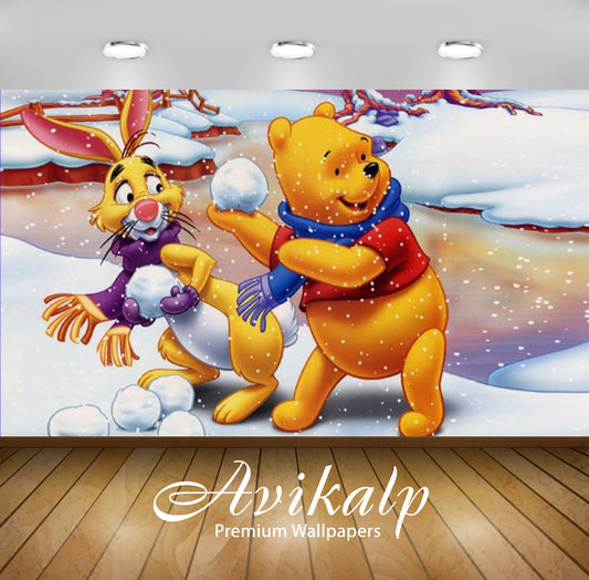 Avikalp Exclusive Awi2323 Winnie the Pooh and Rabbit Winter firing snowballs Full HD Wallpapers for