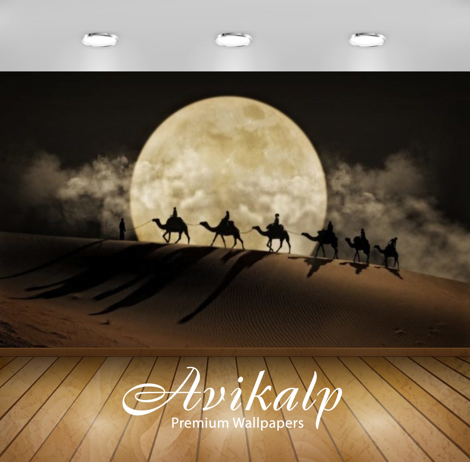 Avikalp Exclusive Awi2551 Desert Moon Camel Art Full HD Wallpapers for Living room, Hall, Kids Room,