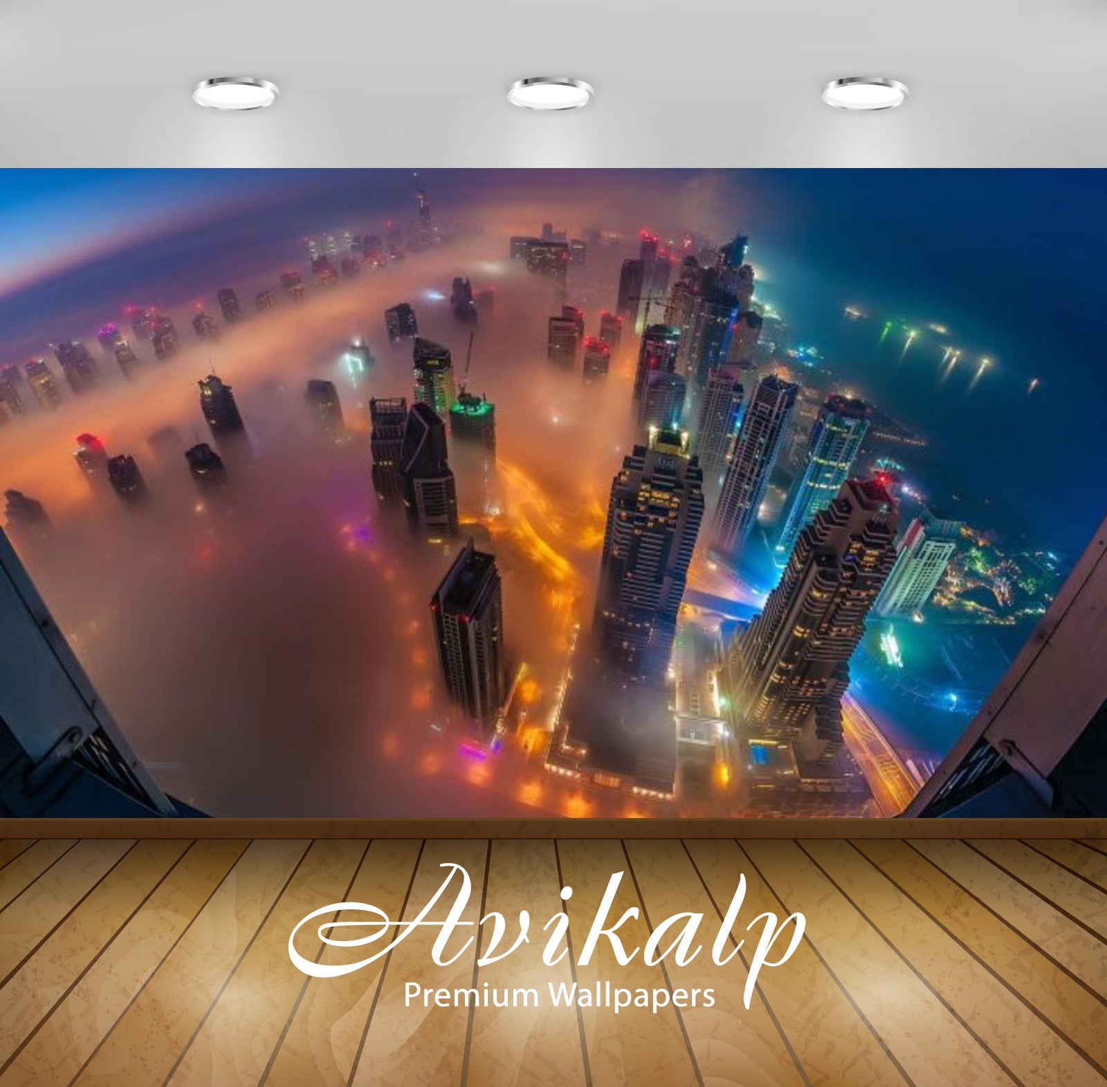 Avikalp Exclusive Awi2583 Dubai In Fog Night Photograph From Air United Arab Emirates Full HD Wallpa