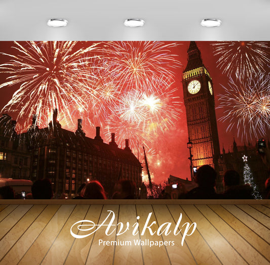 Avikalp Exclusive Awi2803 London Celebration New Years Eve Big Ben Clock Fireworks Full HD Wallpaper