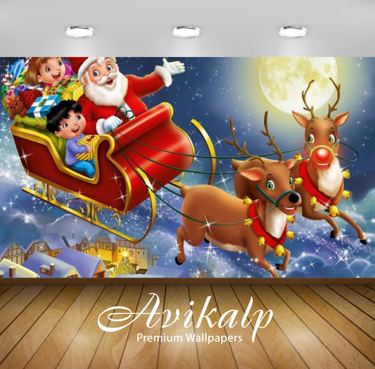 Avikalp Exclusive Awi2855 New Year Children Santa Claus And Deers Full HD Wallpapers for Living room