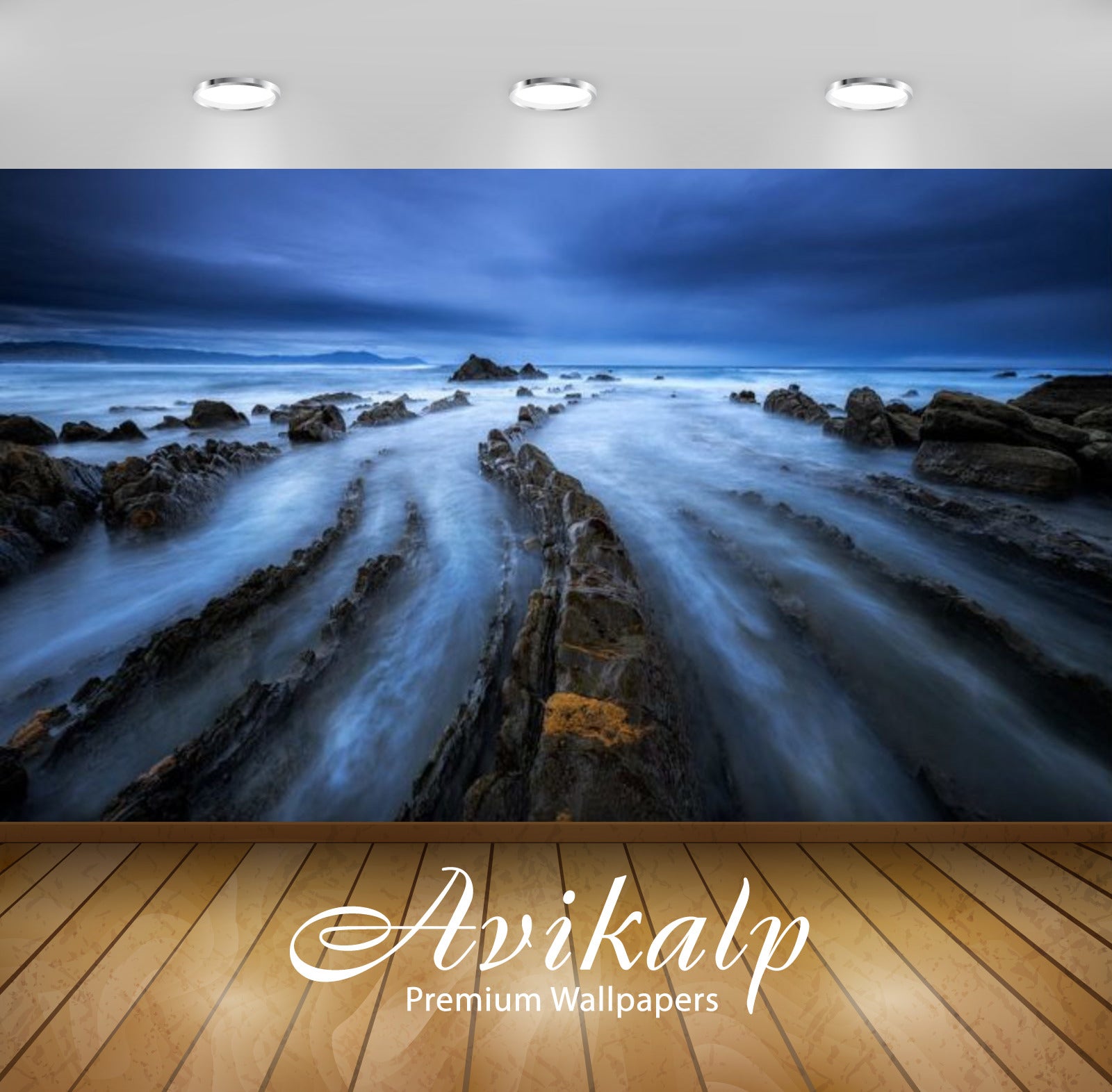 Avikalp Exclusive Awi2996 Sea Shore Rocks Waves Ocean Horizon The Sky With Dark Clouds Full HD Wallp