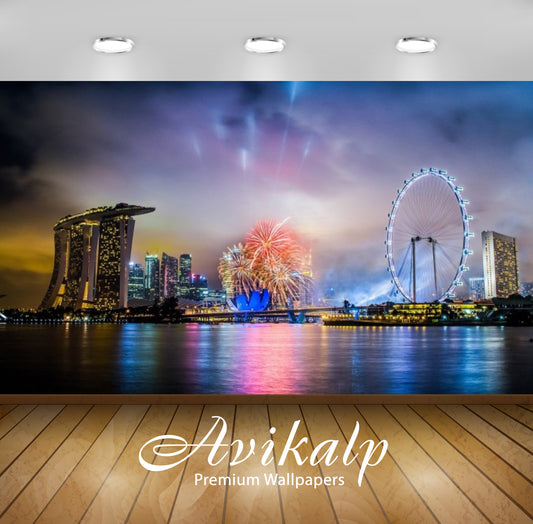 Avikalp Exclusive Awi3022 Singapore Fireworks Full HD Wallpapers for Living room, Hall, Kids Room, K