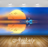 Avikalp Exclusive Awi3088 Sunset Lake Fishing Camecptici Flight Reflection In Water Art Full HD Wall