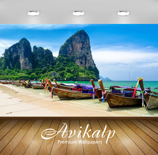 Avikalp Exclusive Awi3161 Tropical Landscape Krabi Beach Thailand Ocean Turquoise Water Boats Coast