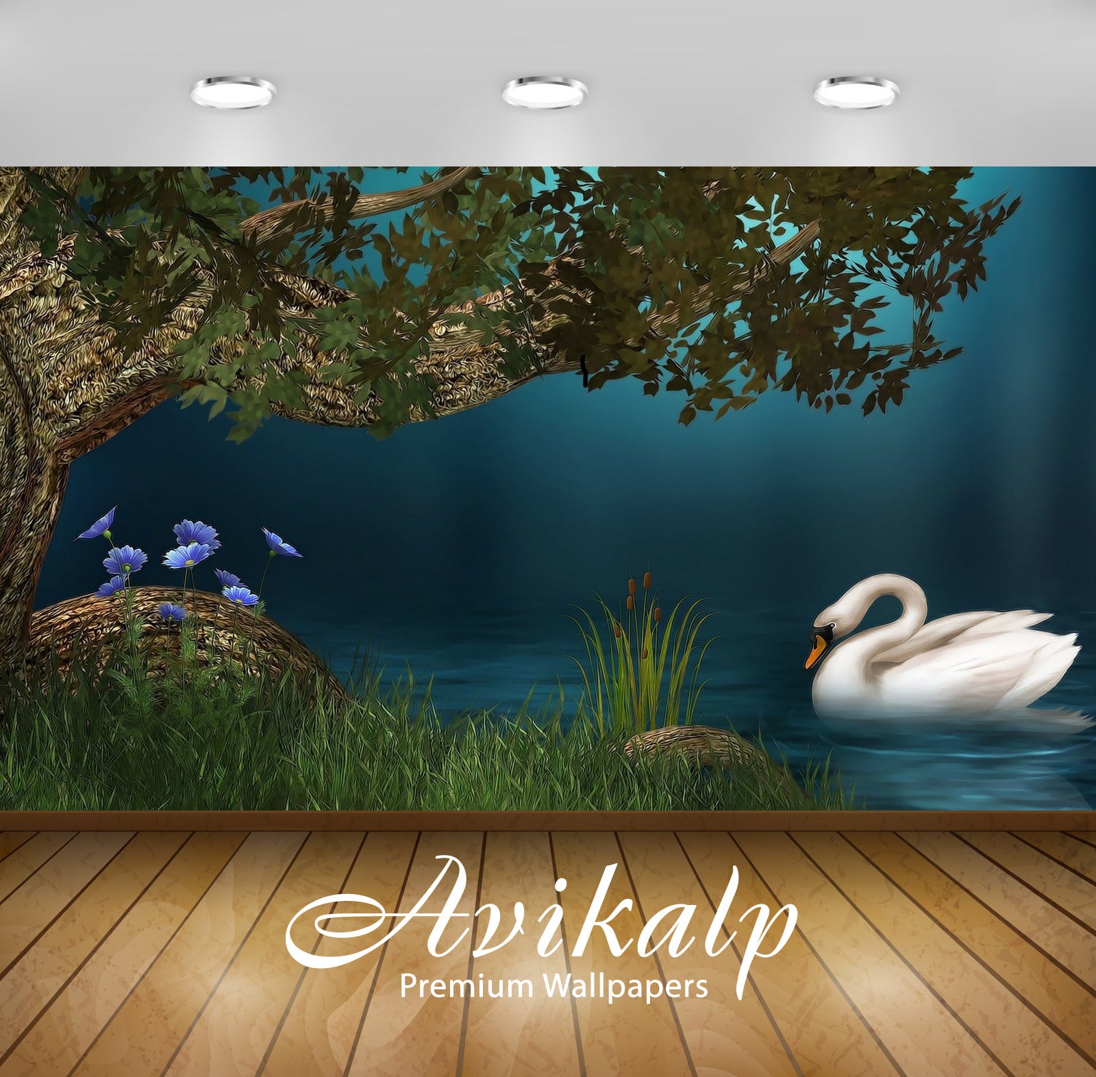 Avikalp Exclusive Awi3213 White Swan On The Lake Digital Art Full HD Wallpapers for Living room, Hal