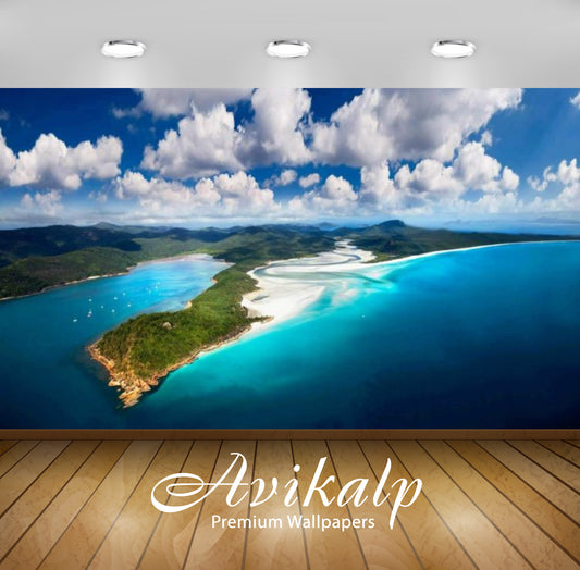 Avikalp Exclusive Awi3220 Whitsunday Island Australia Sea Sky And White Clouds Green Islands Full HD