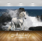 Avikalp Exclusive Awi3293 White Horse On Sea Side Water Waves Full HD Wallpapers for Living room, Ha